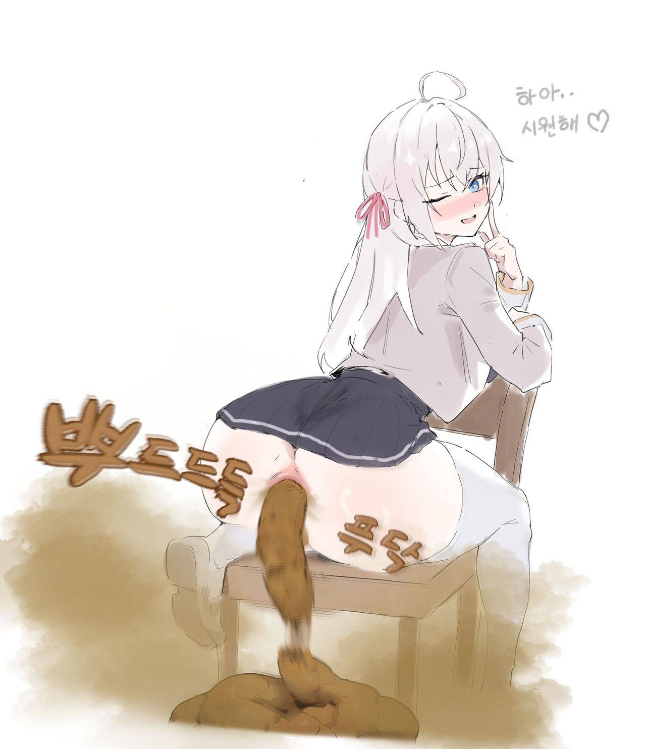 alisa mikhailovna kujou, ass, scat, white background, white hair, white stockings