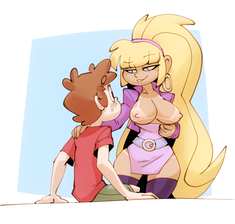 1boy, 1girls, 2020, aged up, areolae, bangs, big hair, bigdad, blonde hair, blue eyes, blunt bangs, breasts, brown eyes, brown hair, clothing, dipper pines, disney, disney channel, disney xd, dress, earrings, eyebrows visible through hair, fanon couple, female, gravity falls, hairband, hoop earrings, human, human only, imminent sex, large breasts, legwear, light skin, light-skinned male, long hair, male, nipples, pacifica northwest, smile, straight, straight hair, tan-skinned female, tanline, thighhighs, unseen male face, very long hair, waist belt
