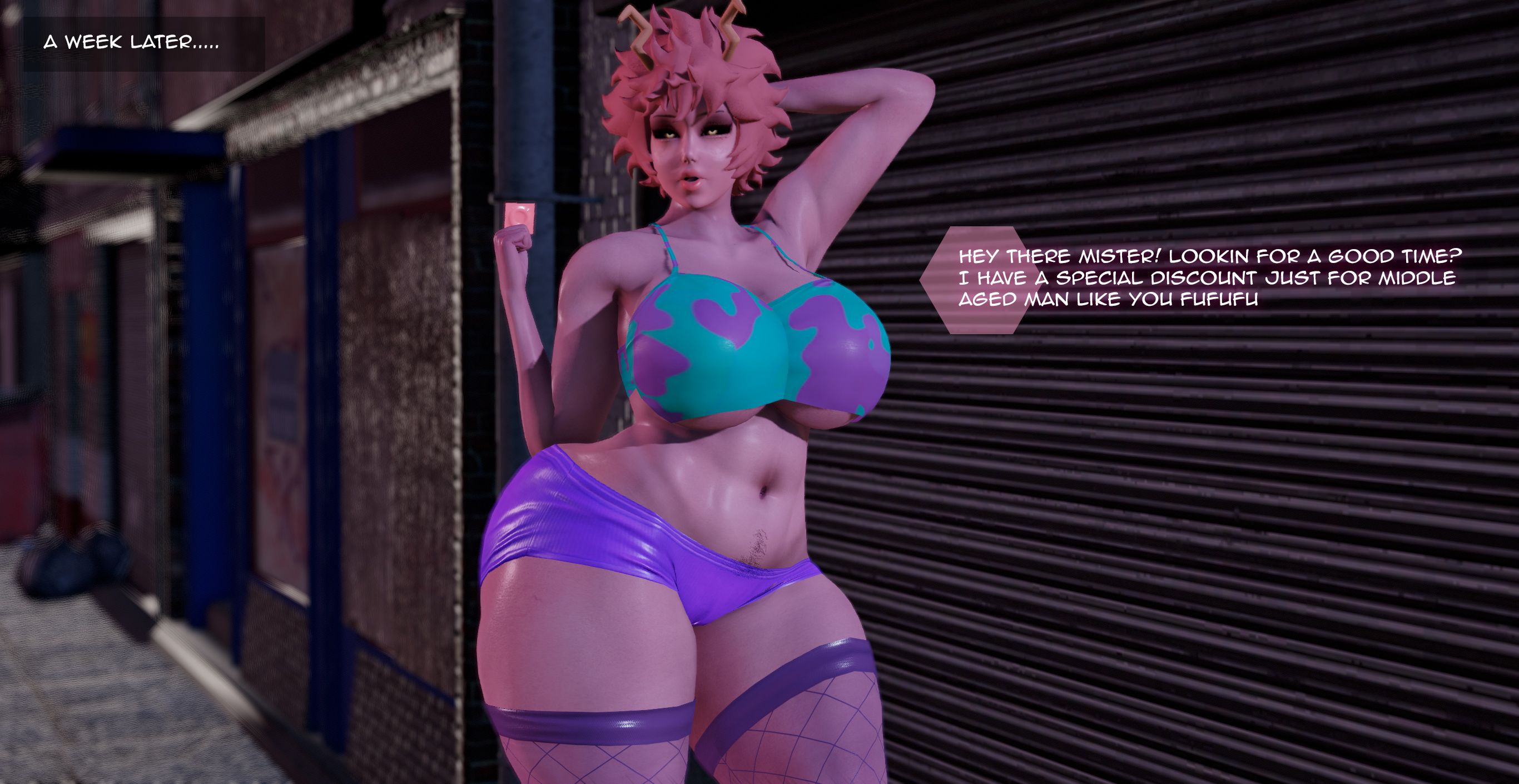 1girls, 3d, abs, breasts, busty, clothed, curvy, female, hex3d, horns, huge breasts, mina ashido, monster girl, muscular, muscular female, my hero academia, naughty face, pink hair, pink skin, prostitution, seductive, thick thighs, venus body, voluptuous