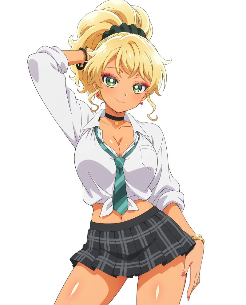 ai generated, blonde hair, green eyes, gyaru, ijichi kotoko, otaku ni yasashii gal wa inai!?, school uniform