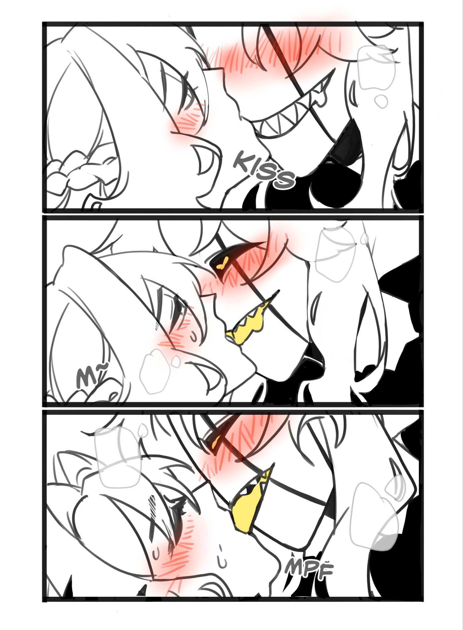 blush face, blushing female, height difference, kissing, making out, pierrot (the freak circus), polilla-art, self insert, straight male, the freak circus