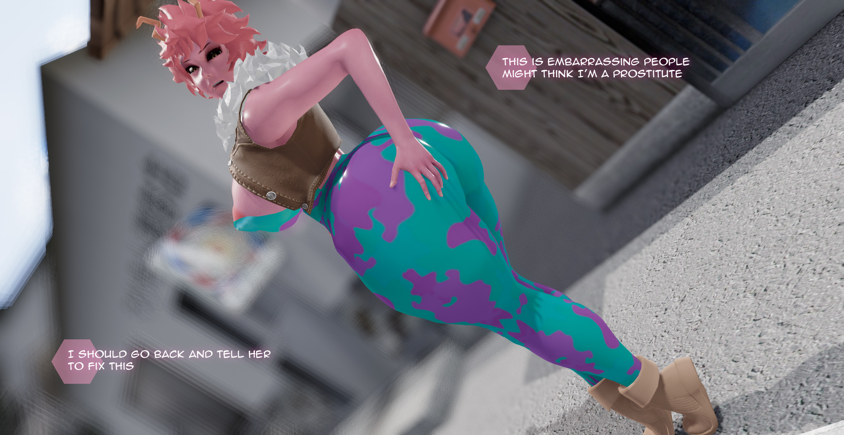 1girls, 3d, ass, breasts, busty, comic, curvy, female, hero outfit (mha), hex3d, horns, huge ass, huge breasts, mina ashido, monster girl, my hero academia, pink hair, pink skin, thick thighs, venus body, voluptuous