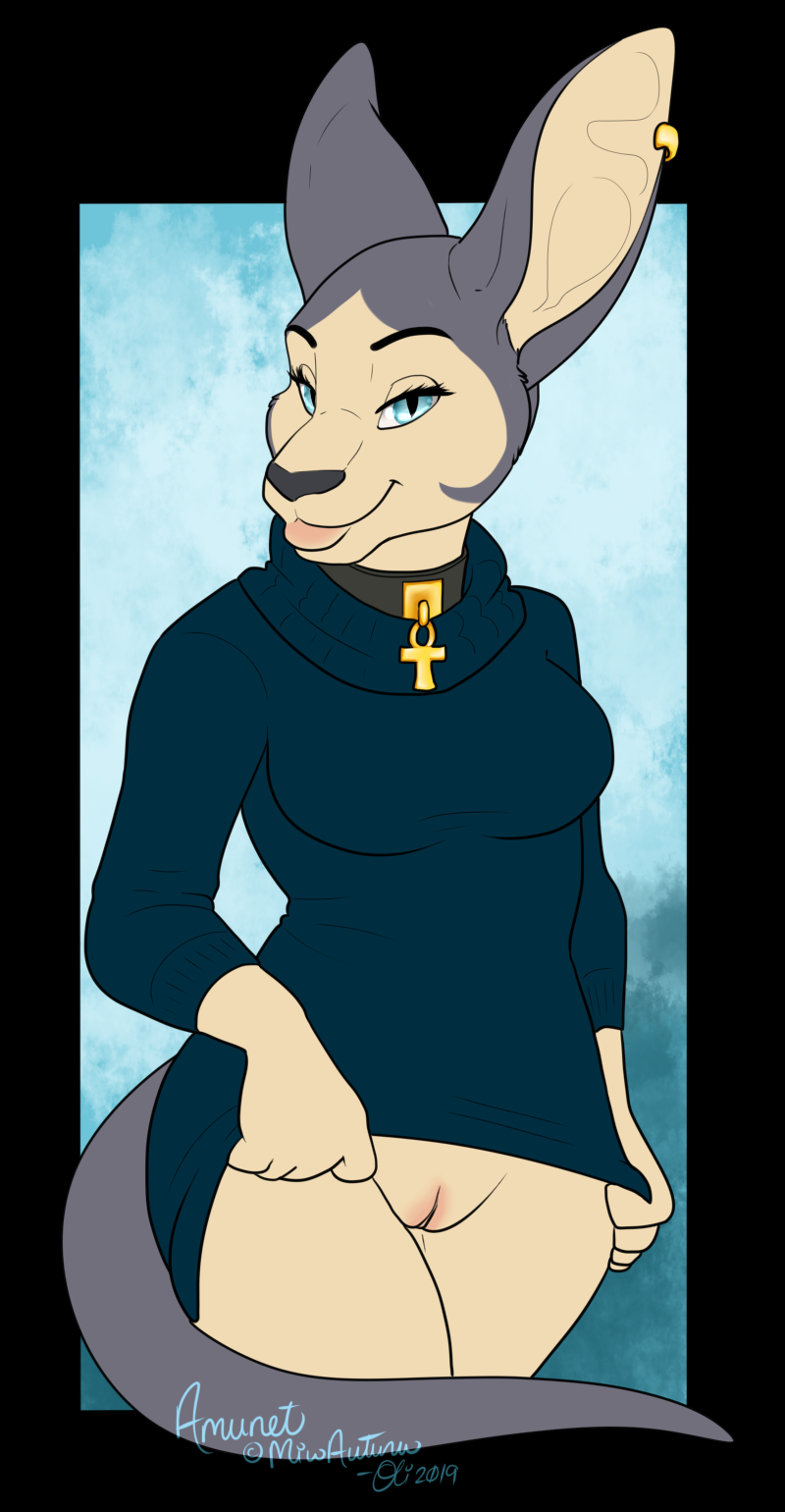 1girls 2019 amunet ankh anthro bedroom_eyes black_nose blue_eyes bottomless clothed clothing clothing_lift collar collar_ring domestic_cat ear_piercing ear_ring felid feline felis female female_only hairless hairless_cat hi_res mammal multicolored_body narrowed_eyes oli_snowpaw piercing presenting pussy seductive simple_background solo sphynx_(cat) sweater topwear two_tone_body