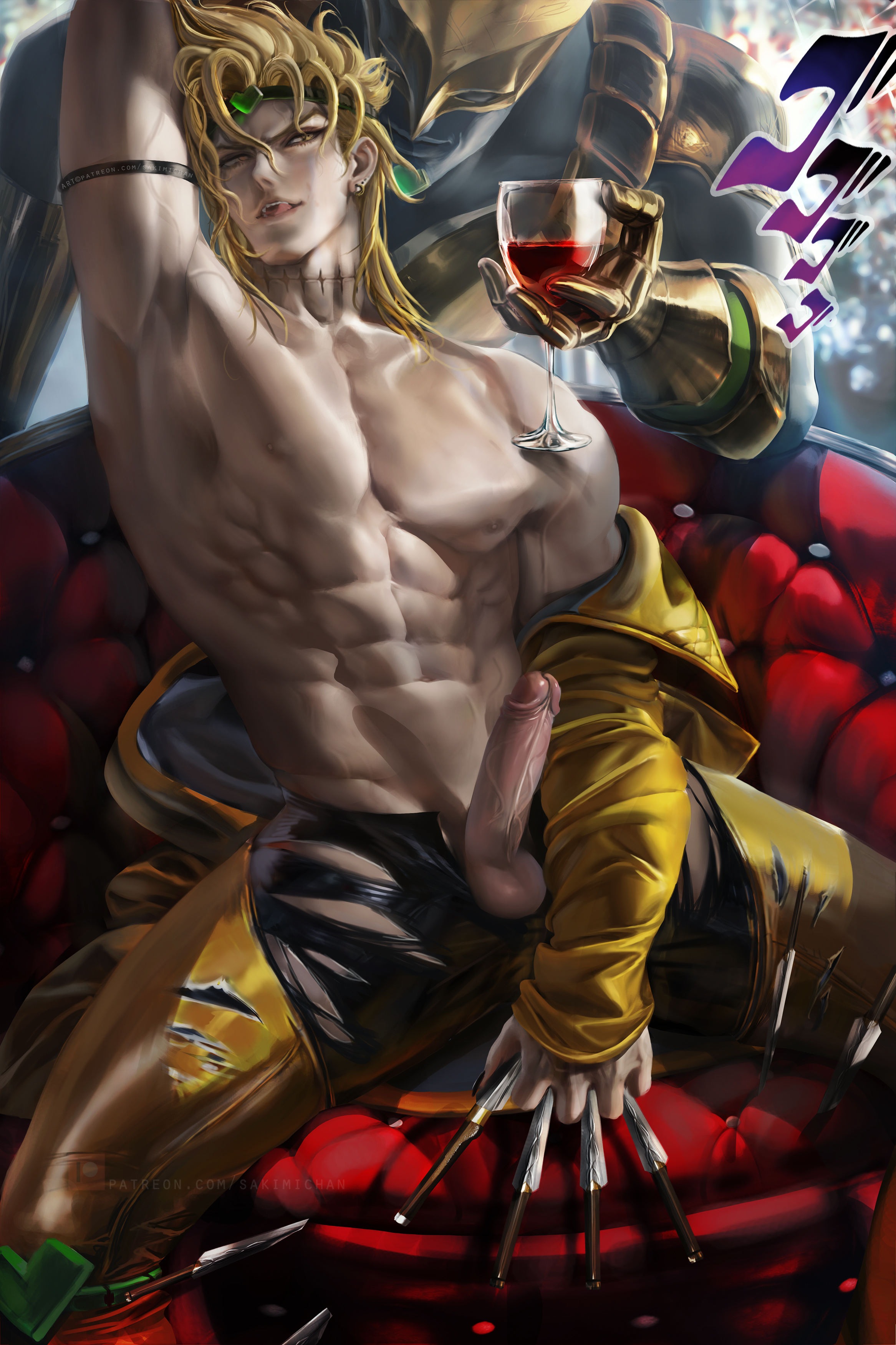 1boy, blonde hair, dio brando, erection, jojo's bizarre adventure, male, male only, nude, sakimichan, stand (jjba), stardust crusaders, the world, yellow eyes