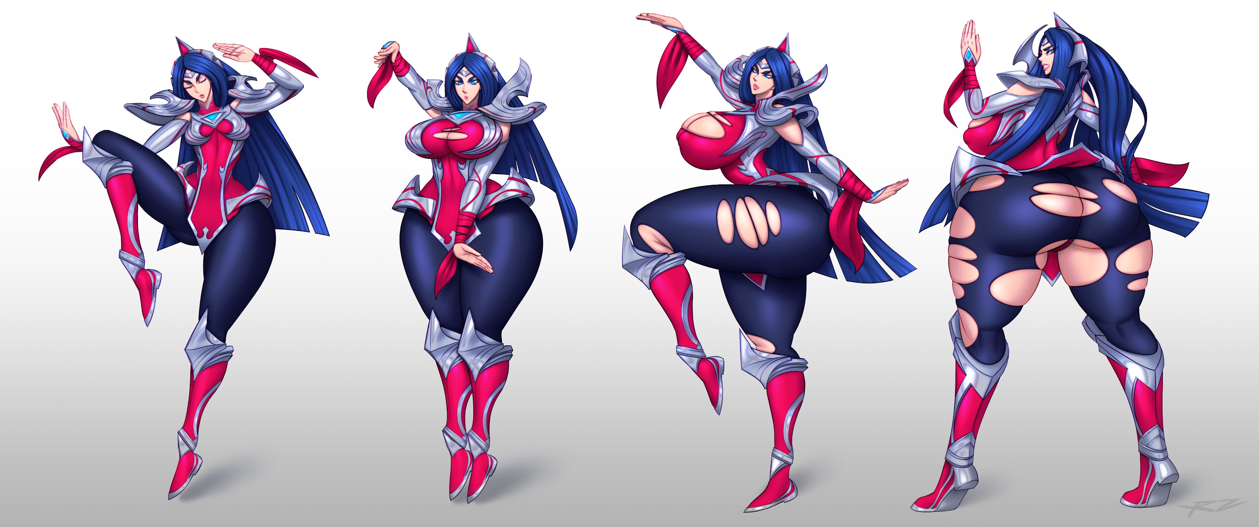 1girls, absurdres, ass, ass expansion, big breasts, breast expansion, breast growth, breast growth (enlargement), breasts, cleavage, expansion, female, female only, highres, huge ass, huge breasts, irelia xan, large breasts, league of legends, raidouzero, solo, torn clothes