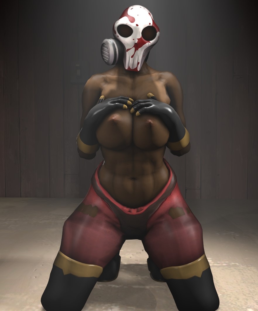 1girls 3d albanyfucker big_breasts bloody_clothes breasts dark_skin female female_only fempyro gloves pyro solo team_fortress_2 valve