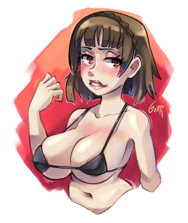 1girls, big breasts, blush, breasts, cleavage, female, female only, gerph, large breasts, makoto niijima, persona, persona 5, solo