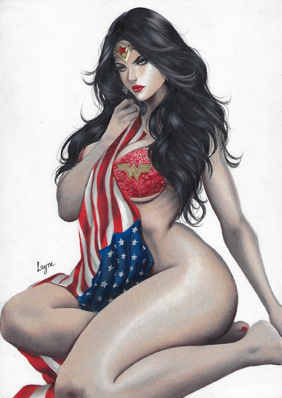 1girls amazon american_flag big_breasts black_hair blue_eyes bottomless bra breasts dc dc_comics diana_prince earrings eyeshadow female female_only goddess holding_flag human justice_league layne_(cosmotrama) lipstick long_hair makeup mascara no_panties pinup red_bra red_lips red_lipstick sitting solo superheroine themysciran thick_thighs thighs tiara toenail_polish wonder_woman wonder_woman_(series)