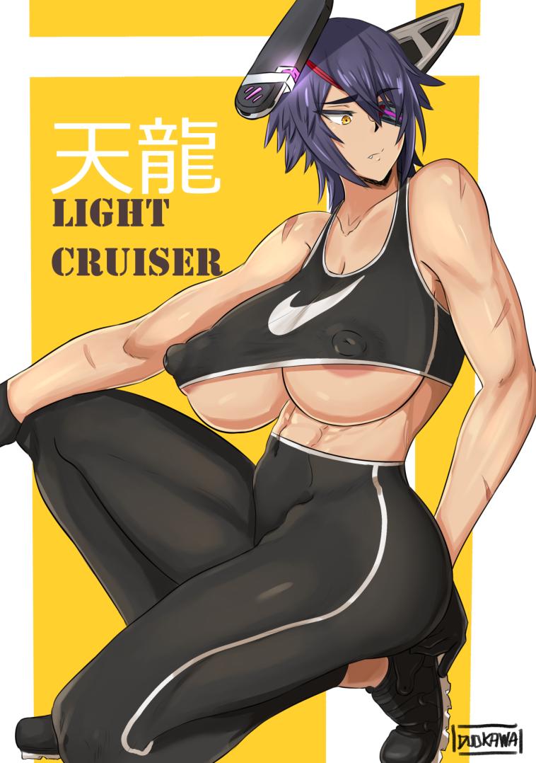 1girls, areolae, big breasts, breasts, cleavage, duo kawa, erect nipples, female, female only, kantai collection, large breasts, nipples, solo, tenryuu (kantai collection)