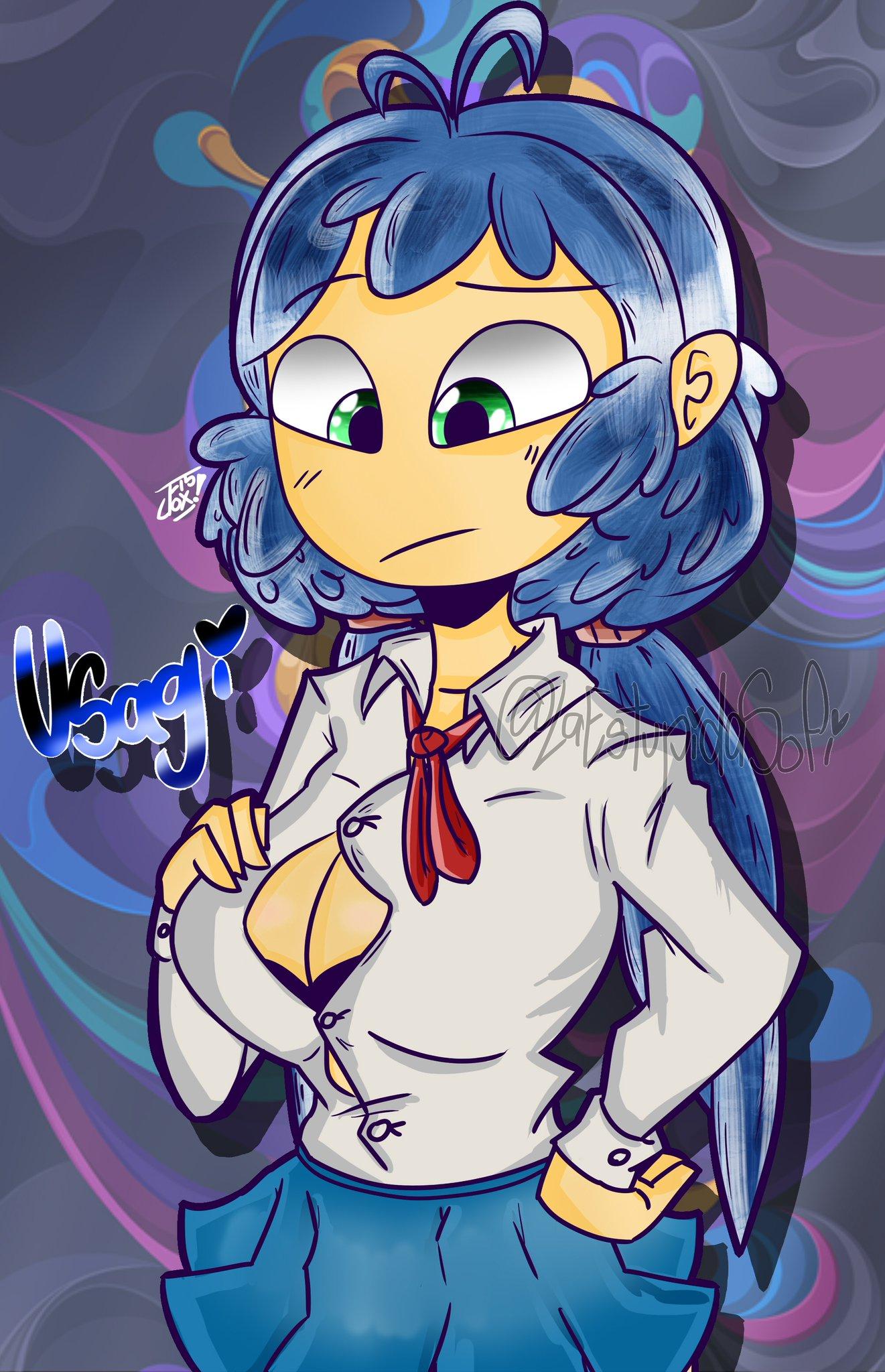 blue_hair breasts fnafhs green_eyes laestupidasofi sofiart tagme usagi_(fnafhs) usagi_bon