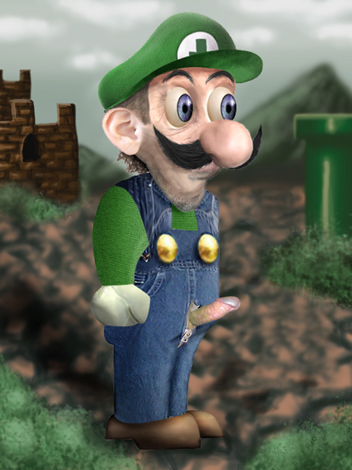 affront_to_nature artist_request blurry_background detailed_background luigi male_only mario_(series) meme nightmare_fuel nintendo realistic smooth_skin super_mario_bros. super_mario_bros._(nes) tagme weegee what