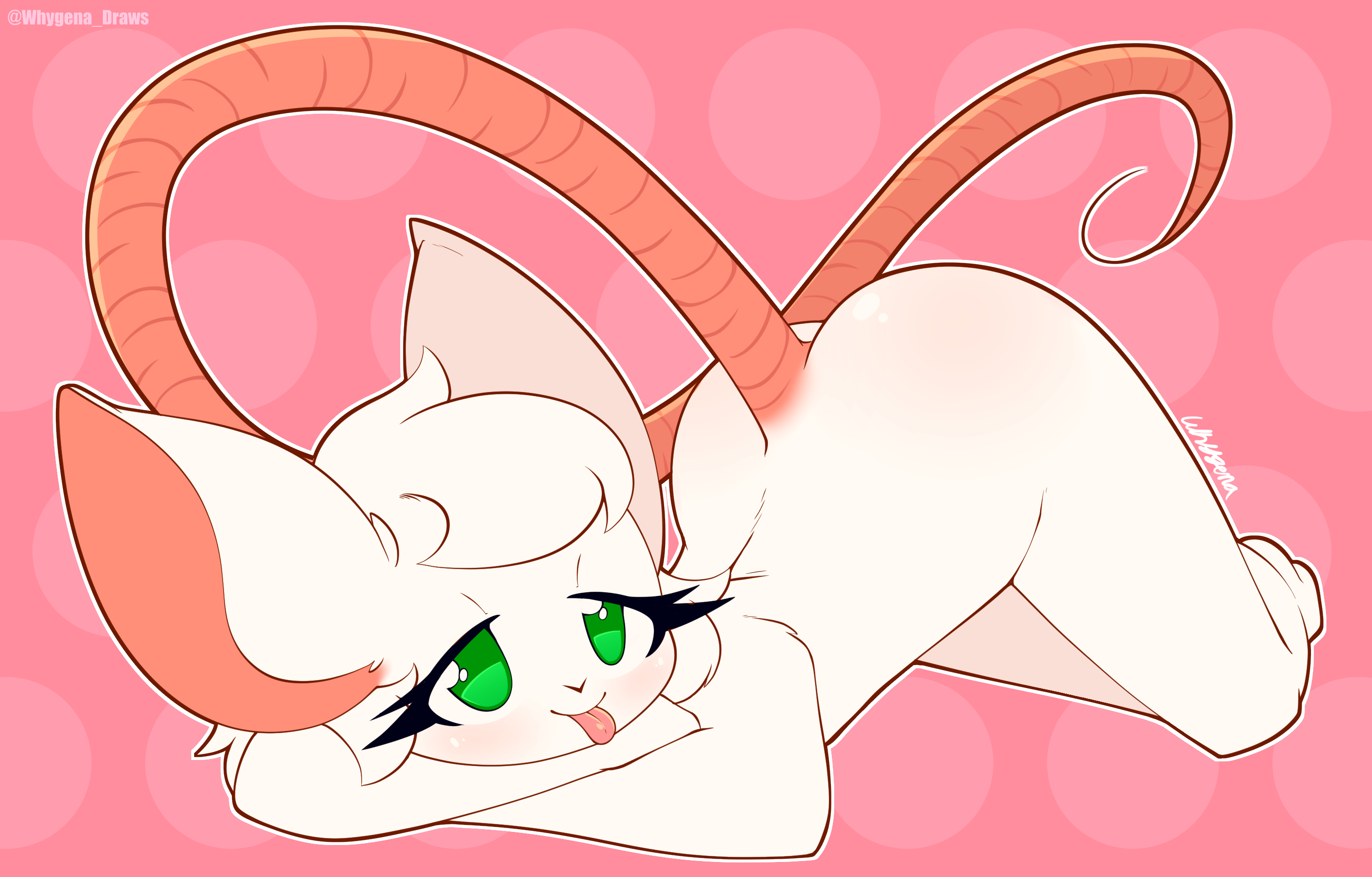 1boy, ass, femboy, male, male only, pink background, reggie (whygena), solo, whygena