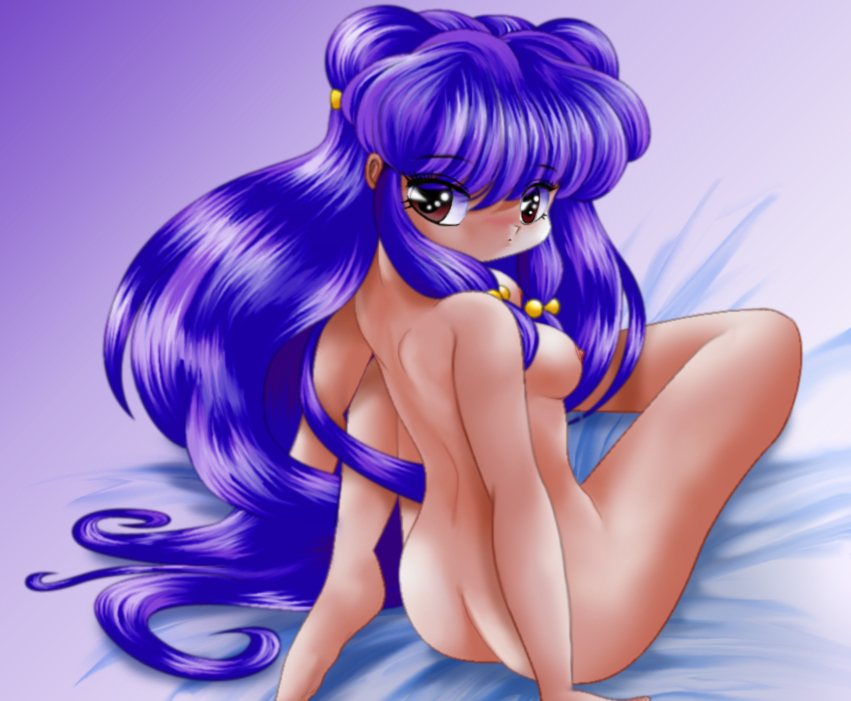 ass brown_eyes female female_only human long_hair megaphilx nude purple_hair ranma_1/2 shampoo_(ranma_1/2) small_breasts solo