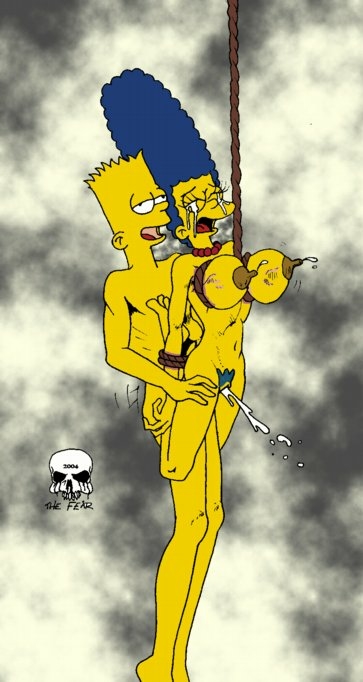 alternate_breast_size bart_simpson bondage bound breast_bondage breast_suspension breasts closed_eyes color female human incest lactation large_breasts male marge_simpson mother_and_son nipples open_mouth rape sex side_view straight suspension tears the_fear the_simpsons