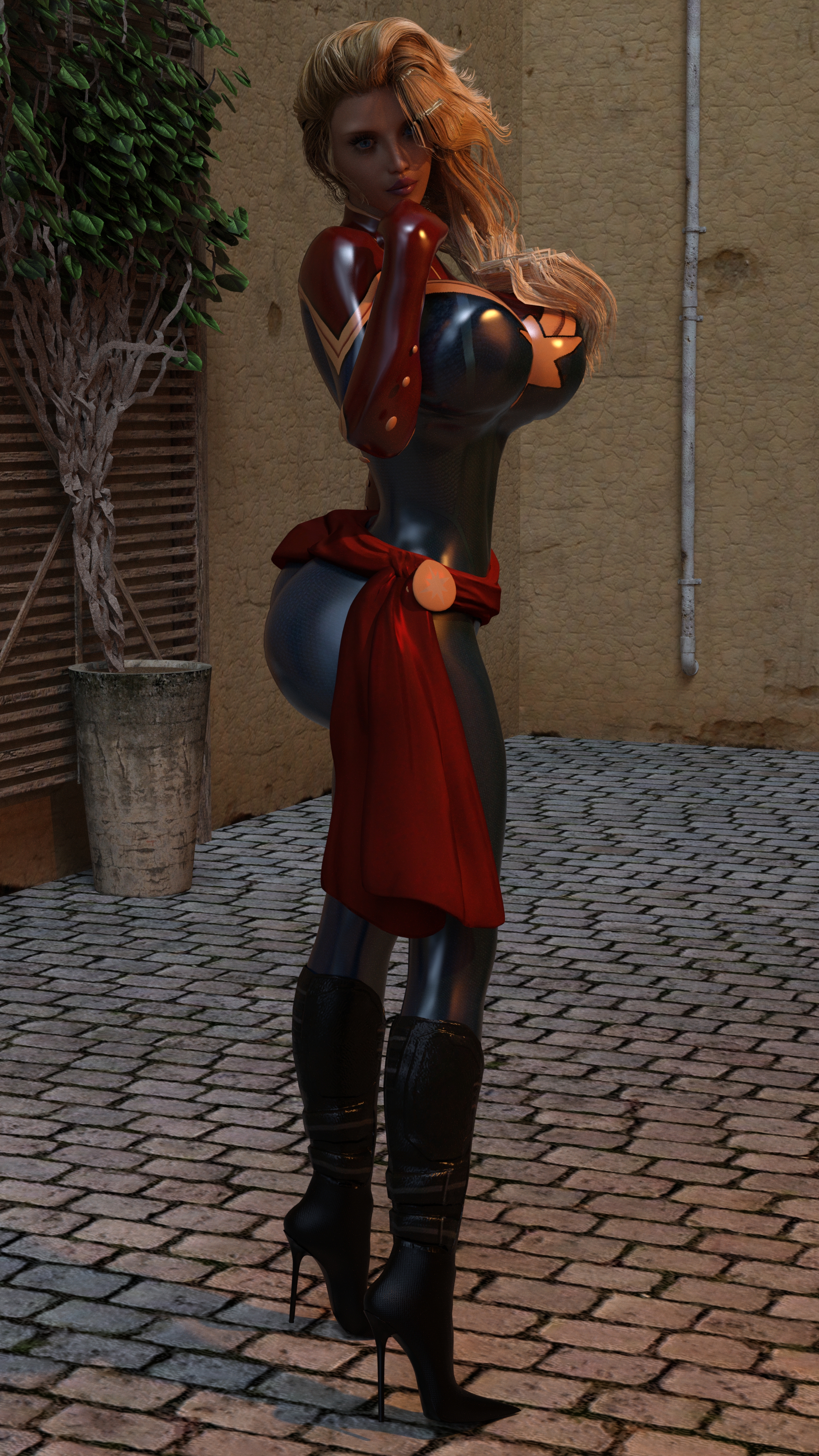 3d, bigotedeplorable, bimbo, boots, captain marvel, carol danvers, female, high heel boots, high heels, marvel, marvel comics, thigh boots