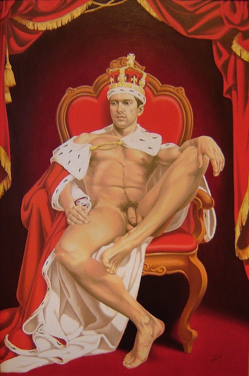 1boy crown dimitri_(artist) flaccid king male male_only muscle penis throne