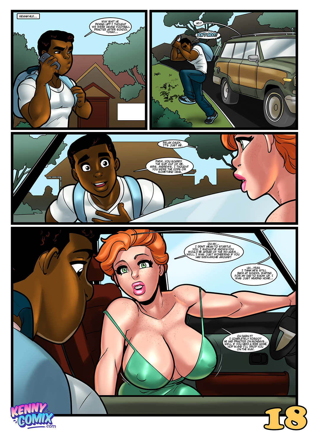 1milf archie_comics bare_shoulders barely_contained big_breasts car chuck_clayton dark-skinned_male dark_skin freckles interracial kennycomix kennycomix's_riverdale_stories mary_andrews milf mother_and_son's_friend older_female_younger_male older_woman_and_younger_boy page_18 rabies-t-lagomorph red_hair redhead veronica_and_hermione_in_parent-teacher_meeting voluptuous