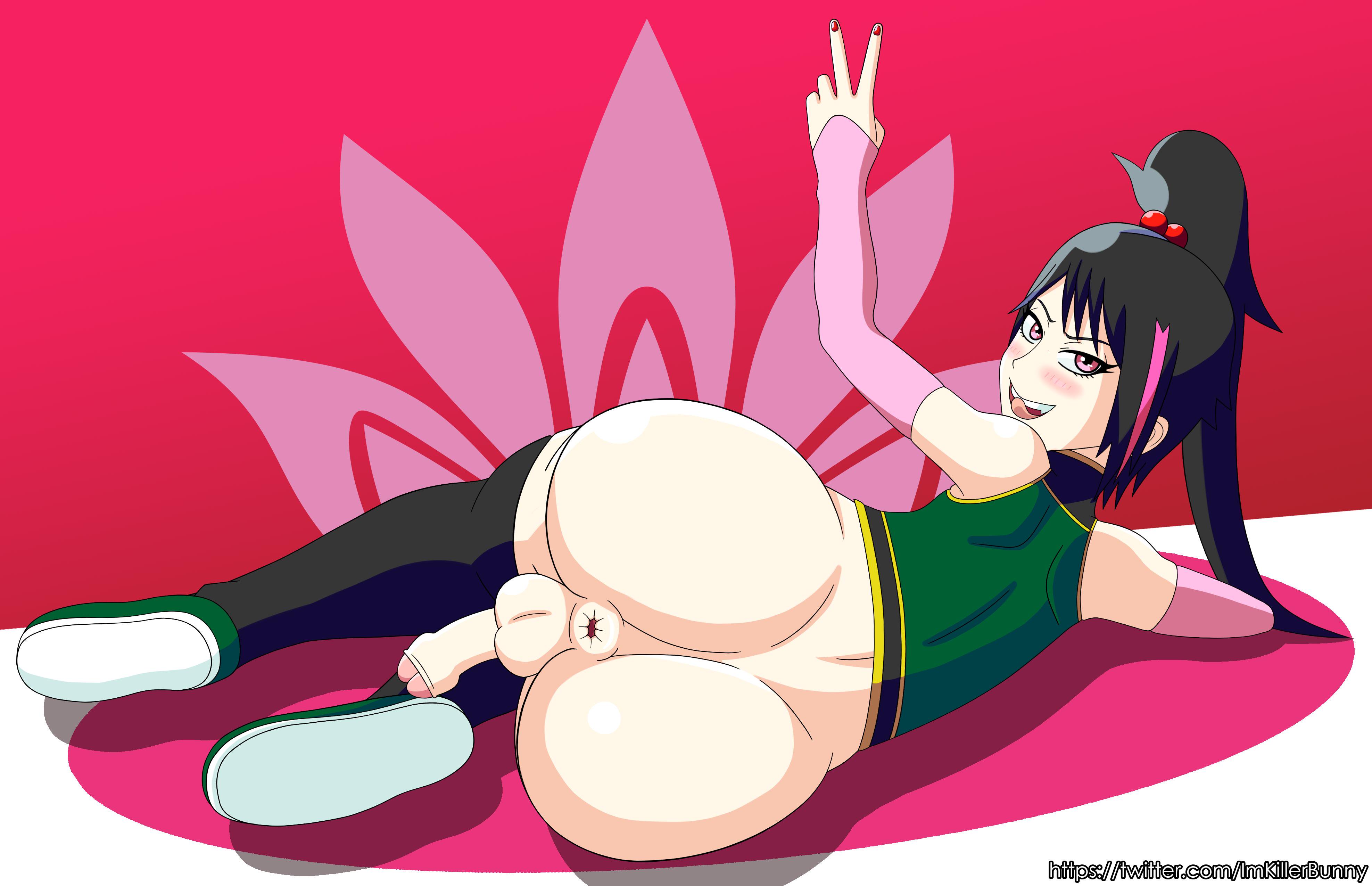 1boy, 2019, 5 fingers, anus, armwear, ass, balls, big ass, big butt, black hair, blush, bottomless, bubble ass, bubble butt, crossdressing, eyelashes, eyeshadow, femboy, footwear, foreskin, girly, huge ass, huge butt, human, human only, legwear, licking lips, lie ren, long hair, looking back, male, male only, multicolored hair, open mouth, open smile, penis, perfiles-studio, ponytail, presenting, presenting anus, presenting ass, presenting balls, presenting hindquarters, presenting penis, purple eyes, rwby, shoes, smile, testicles, thick, thick ass, thick thighs, thighhighs, tkb nsfw, tongue, tongue out, trap, uncircumcised, v, wide hips
