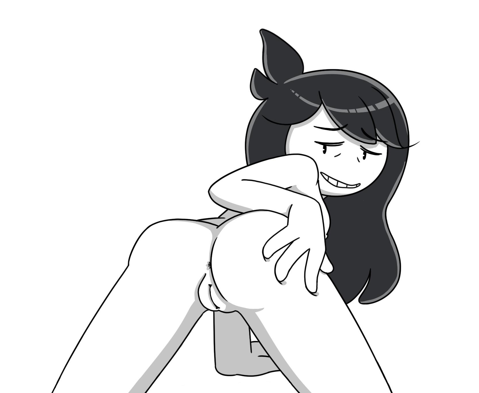 1girls, anus, ass, back, back view, black and white, black eyes, black hair, breasts, female, female focus, female only, hand on ass, jaiden animations, jaidens mom, looking at viewer, looking back, mob face, monochrome, mother, nipples, nude, presenting, presenting hindquarters, presenting pussy, pussy, smile, teeth, thrumbo, vagina, white skin, youtube, youtuber