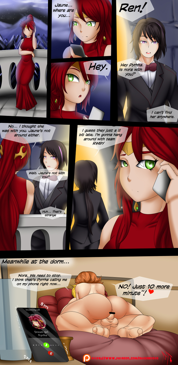 2boys, 2girls, ass, bed, bedroom, big ass, blonde hair, breasts, cellphone, cheating, cheating boyfriend, cheating girlfriend, comic, cowgirl position, cuckold, cuckquean, duo, english text, female, femdom, formal wear, green eyes, heart, huge ass, instant loss 2koma, jaune arc, lie ren, male, multiple boys, multiple females, multiple girls, multiple males, naked, netorare, nora valkyrie, nude, phone, pyrrha nikos, red hair, reverse netorare, rwby, sad, sex, straight, suicidetoto, text