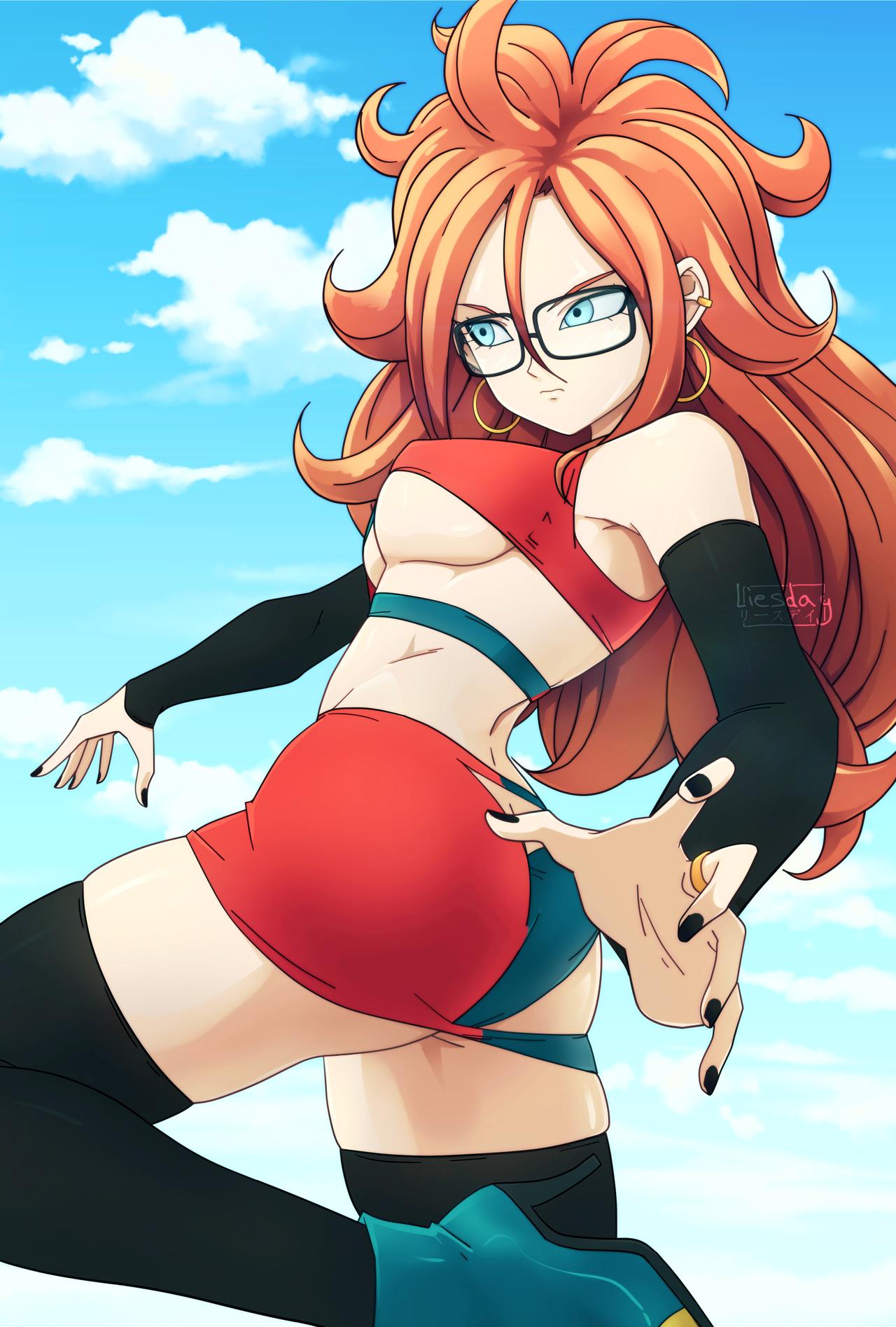 1girls android_21 android_21_(human) big_breasts blue_eyes cleavage curly_hair curvy dragon_ball dragon_ball_fighterz erect_nipples female glasses high_heel_boots high_heels huge_areolae huge_ass liesday orange_hair puffy_nipples red_hair thick_lips very_long_hair voluptuous wide_hips