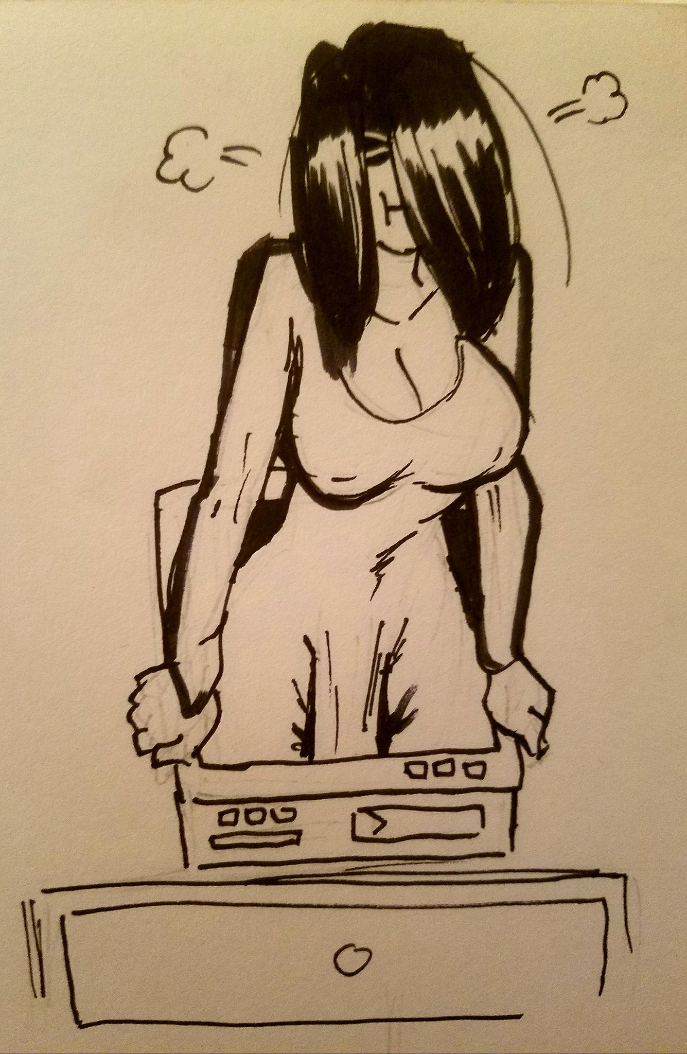 1futa, big penis, bottomless skirt, breasts, cameltail, canon futa, closed eyes, clothing, dickgirl, dress, erection, erection under clothes, erection under skirt, female, futa only, futanari, ghost, ghost girl, hair over eyes, intersex, monochrome, nightpickle, penis, penis bulge, penis under clothes, penis under skirt, sketch, skirt, solo futa, stuck, television, text, the ring, yamamura sadako