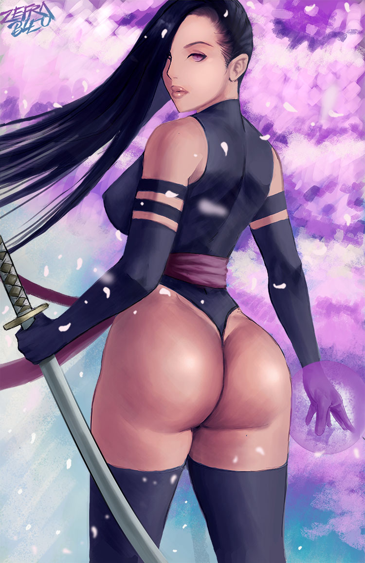1girls, ass, female, female only, huge ass, long hair, marvel, marvel comics, ninja, outdoors, psylocke (kwannon), solo, straight hair, superheroine, thong, thong leotard, uncensored, x-men, zefra bleu