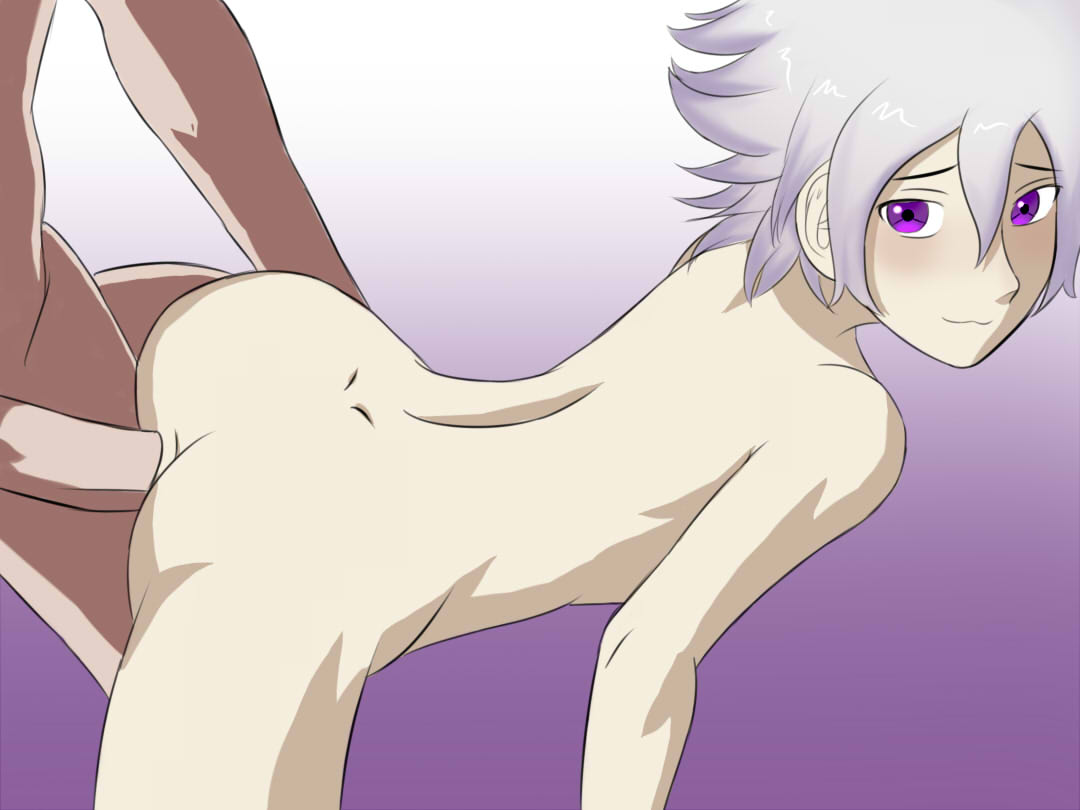 anal fnafhs puppet_(fnafhs) purple_eyes purple_penis simple_background white_hair