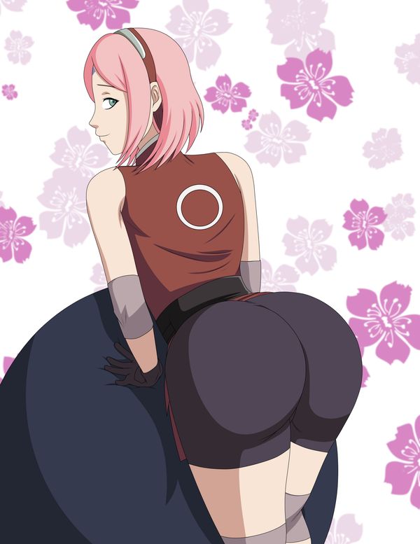 1girls, ass, behind view, bent over, bike shorts, bubble ass, bubble butt, clothed, clothed female, clothes, clothing, elbow pads, elmonais, female, female only, forehead jewel, fully clothed, gloves, green eyes, headband, looking at viewer, looking back, naruto, naruto (series), naruto shippuden, naruto: the last, pink hair, pose, posing, sakura haruno, short shorts, shorts, solo, solo female, solo focus, tight clothing, tight fit, tight pants