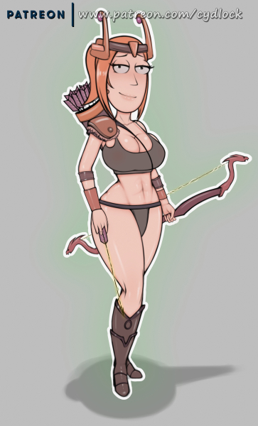 2019, abs, arrow, big breasts, boots, bow, breasts, curvy, cydlock, female, female only, orange hair, rick and morty, simple background, summer, summer smith, tagme, top, warrior