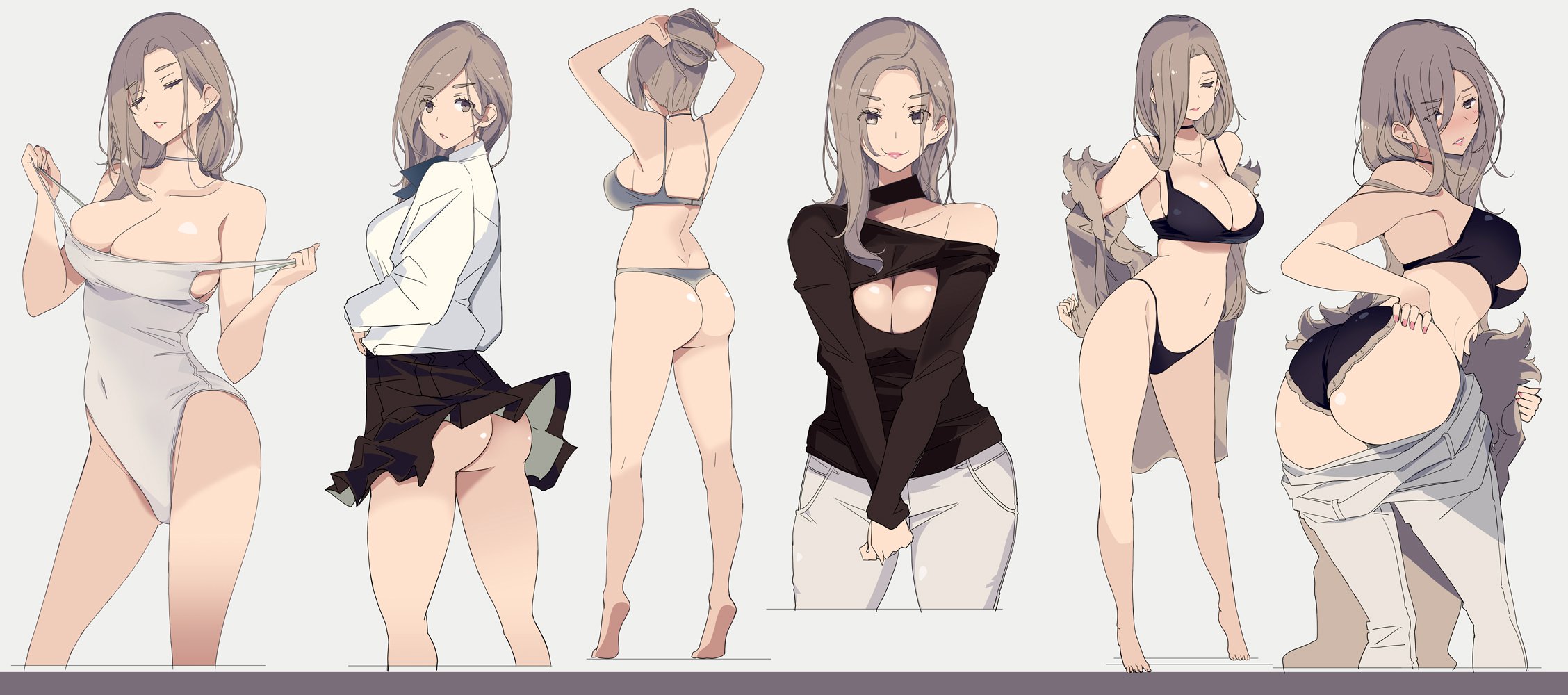 1girls, big breasts, breasts, character sheet, female, lingerie, sweater, みことあけみ＠単行本9/26 (artist)