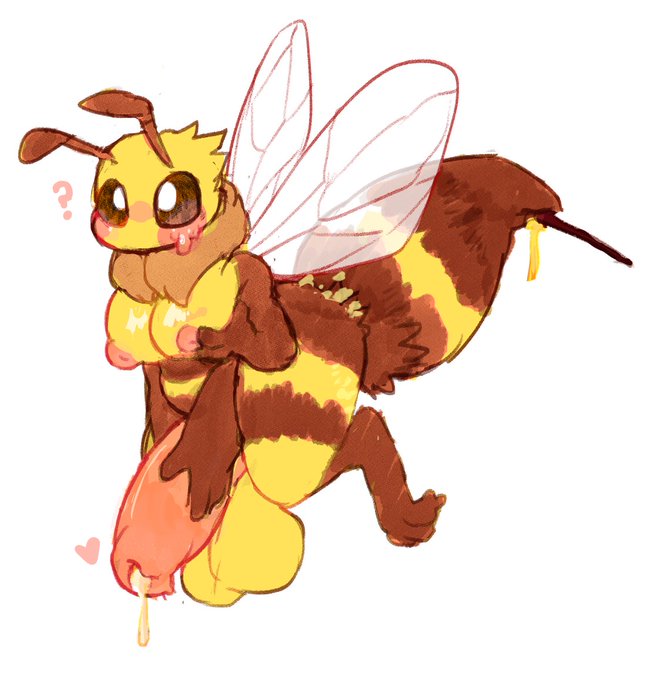 ?, 1futa, 2020, abdomen, antennae, anthro, arthropod, arthropod abdomen, balls, bee, bee (minecraft), black sclera, blush, breasts, chubby, cumming honey, cute, flying, fur, futa only, futanari, hangarafterdark, huge balls, huge cock, hymenopteran, intersex, leaking, lowres, minecraft, multi arm, multi limb, nude, penis, solo, stinger, thick thighs, wide hips, wings