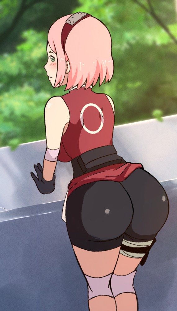 1girls bare_shoulders bent_over big_ass blush bubble_butt clothing diogio elbow_pads female female_only fully_clothed gloves green_eyes headband large_ass naruto naruto:_the_last naruto_(series) naruto_shippuden pink_hair pose posing sakura_haruno solo solo_female solo_focus standing tight_clothing tight_fit tight_pants