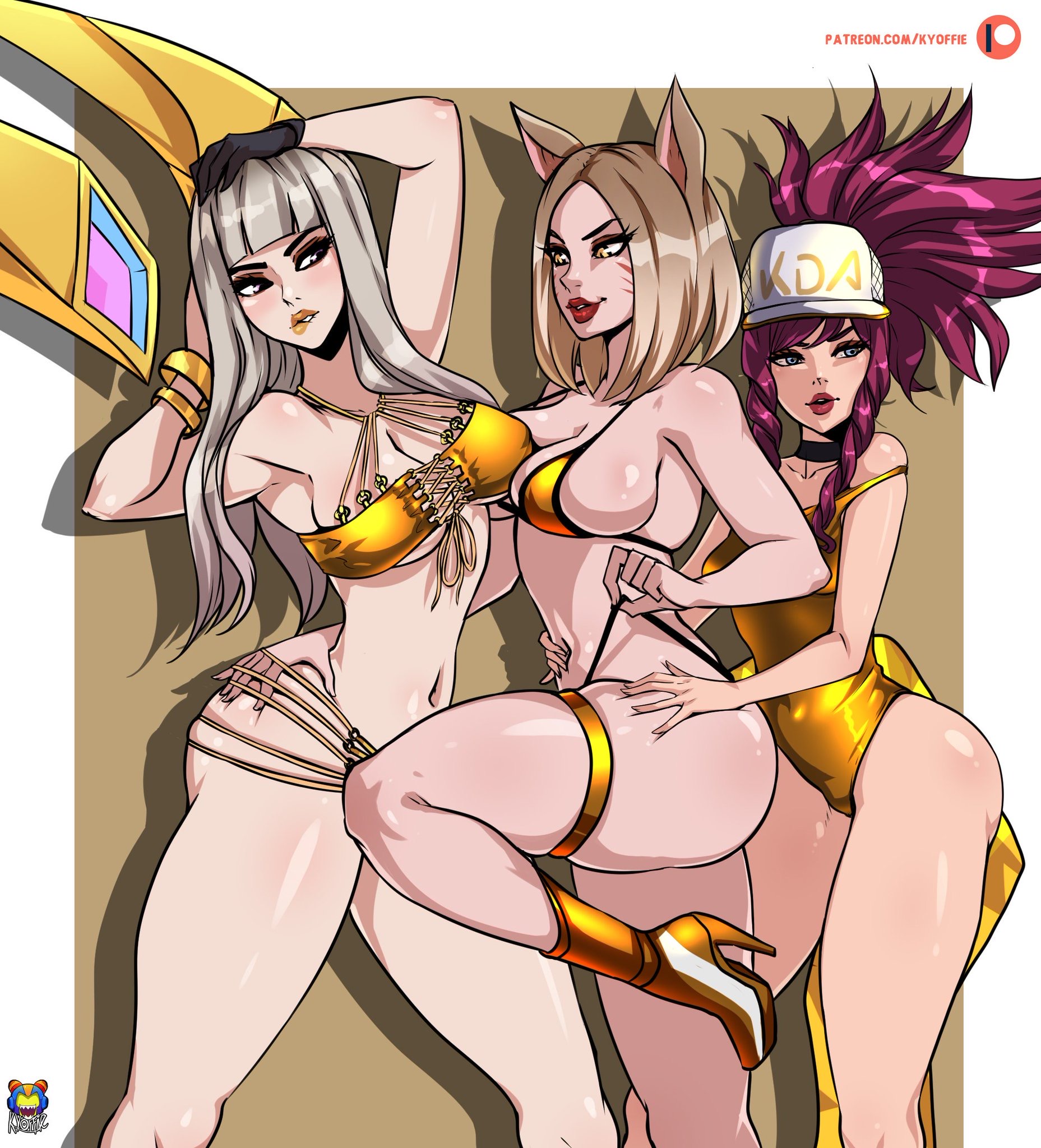 ahri, akali, alternate costume, female, k/da ahri, k/da akali, k/da kai'sa, k/da series, kai'sa, kyoffie, league of legends, riot games