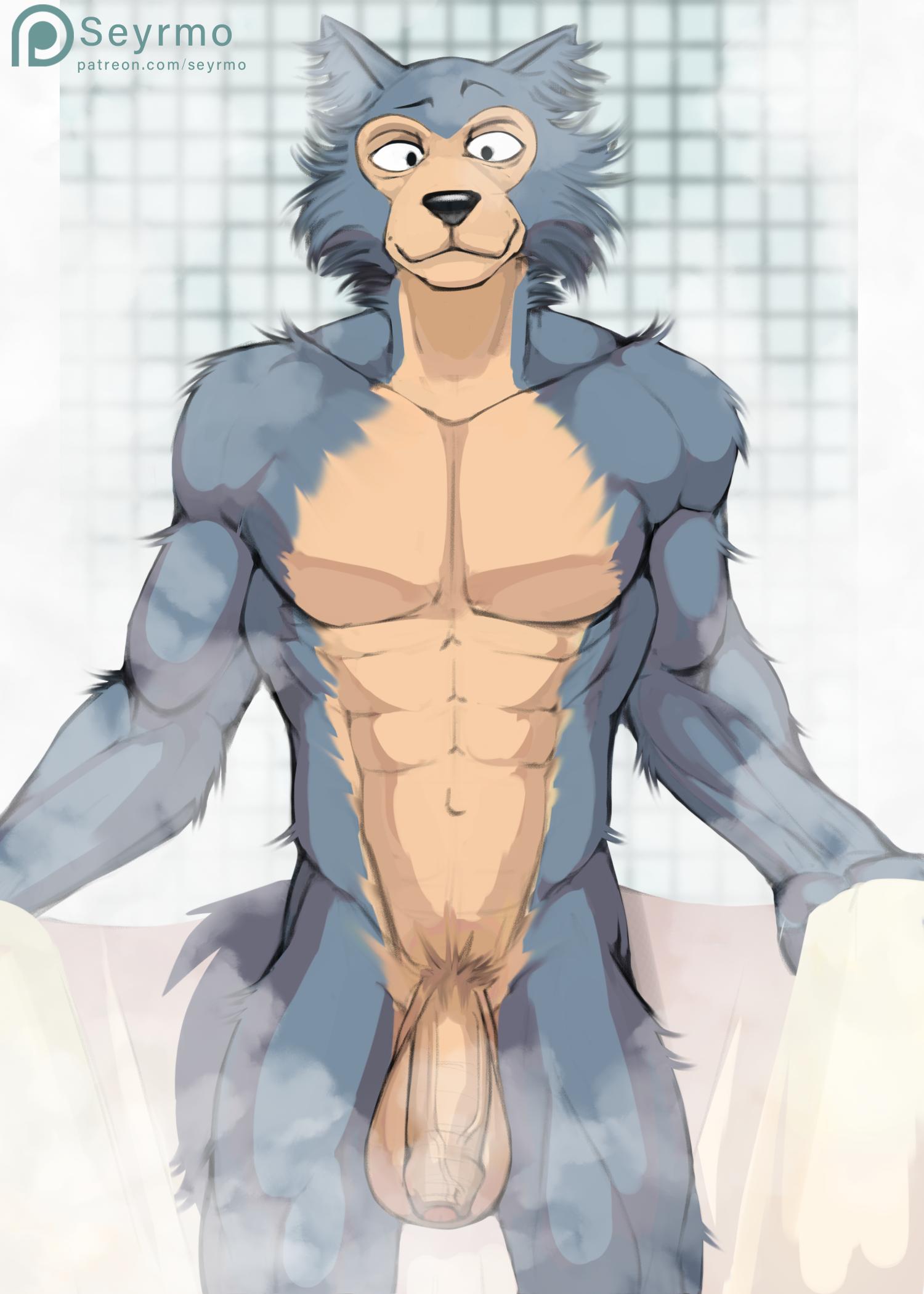 anthro balls beastars big_penis canid canine canis flaccid hi_res humanoid_penis legoshi_(beastars) long_penis male male_only mammal penis seyrmo solo teenager uncut wolf young