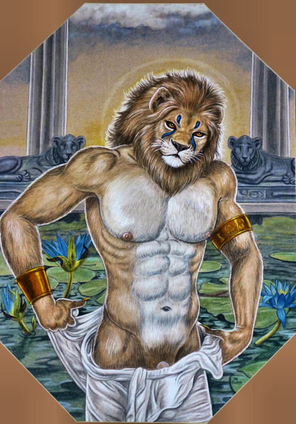 abs anthro deity egyptian_mythology felid lion male male_only mammal middle_eastern_mythology mythology navel nefertem nipples pantherine penis solo tristanalexander