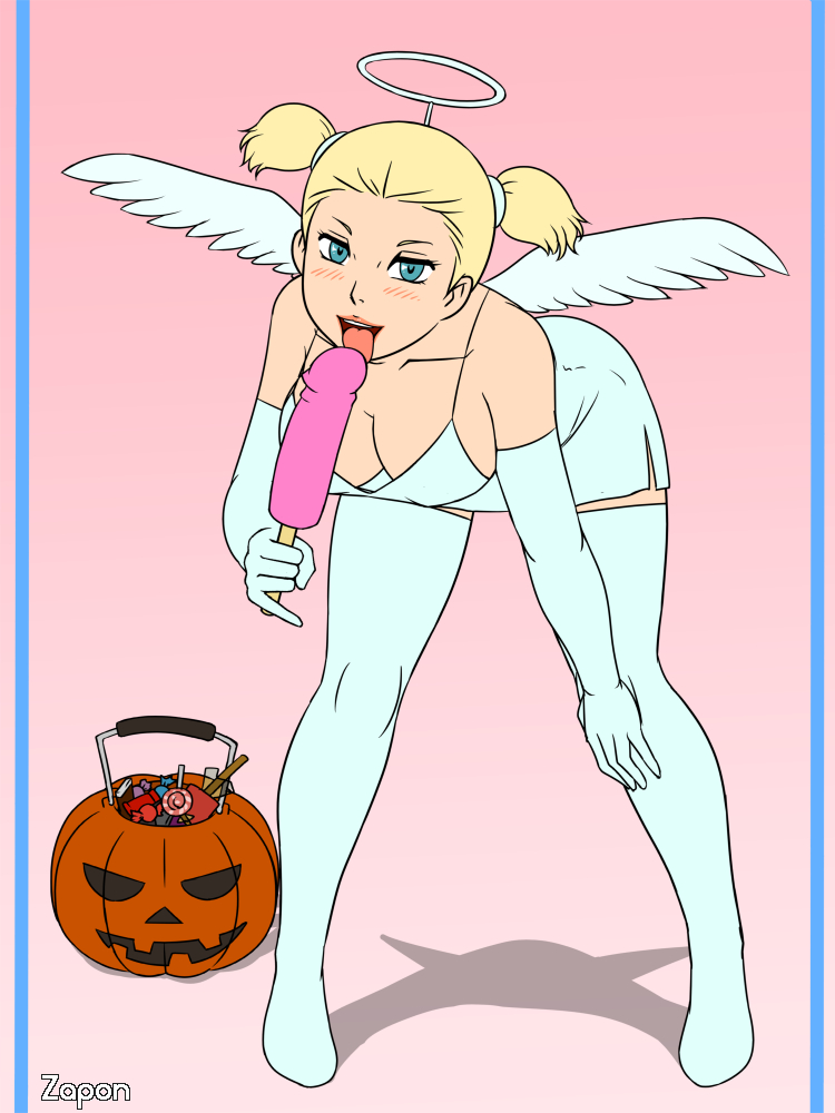 angel blonde_hair candy dildo halloween halloween_costume pumpkin zapon