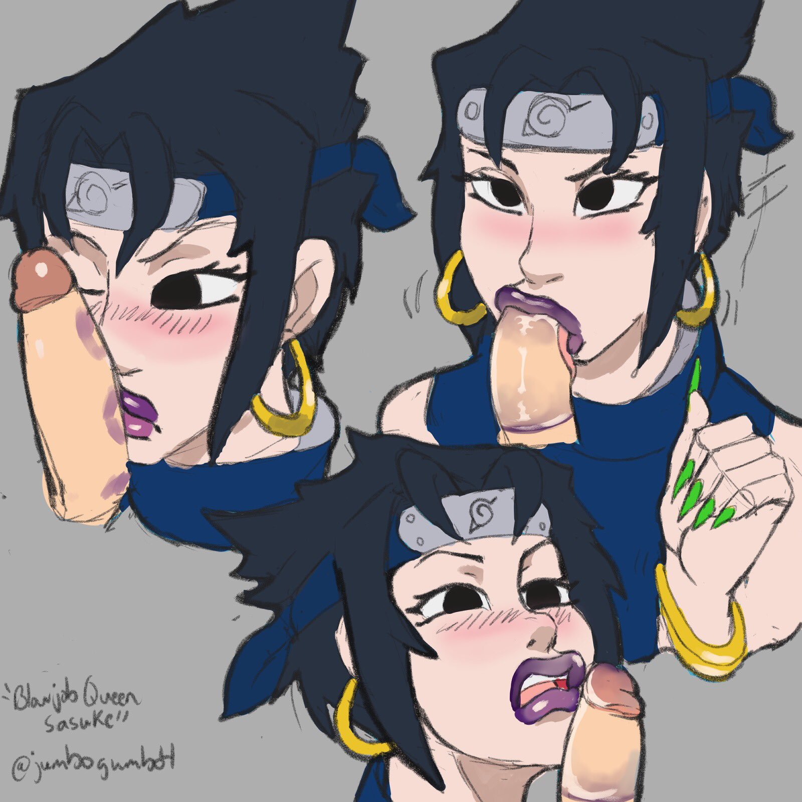 2boys, bimbo femboy, blowjob, blush, fellatio, femboy, gay, girly, hoop earrings, jumbogumbo, kissing penis, lipstick, lipstick mark, lipstick on penis, lipstick ring, long fingernails, male, male only, naruto, naruto (series), naruto shippuden, oral, oral sex, penis, purple lipstick, sasuke uchiha, thick lips, yaoi