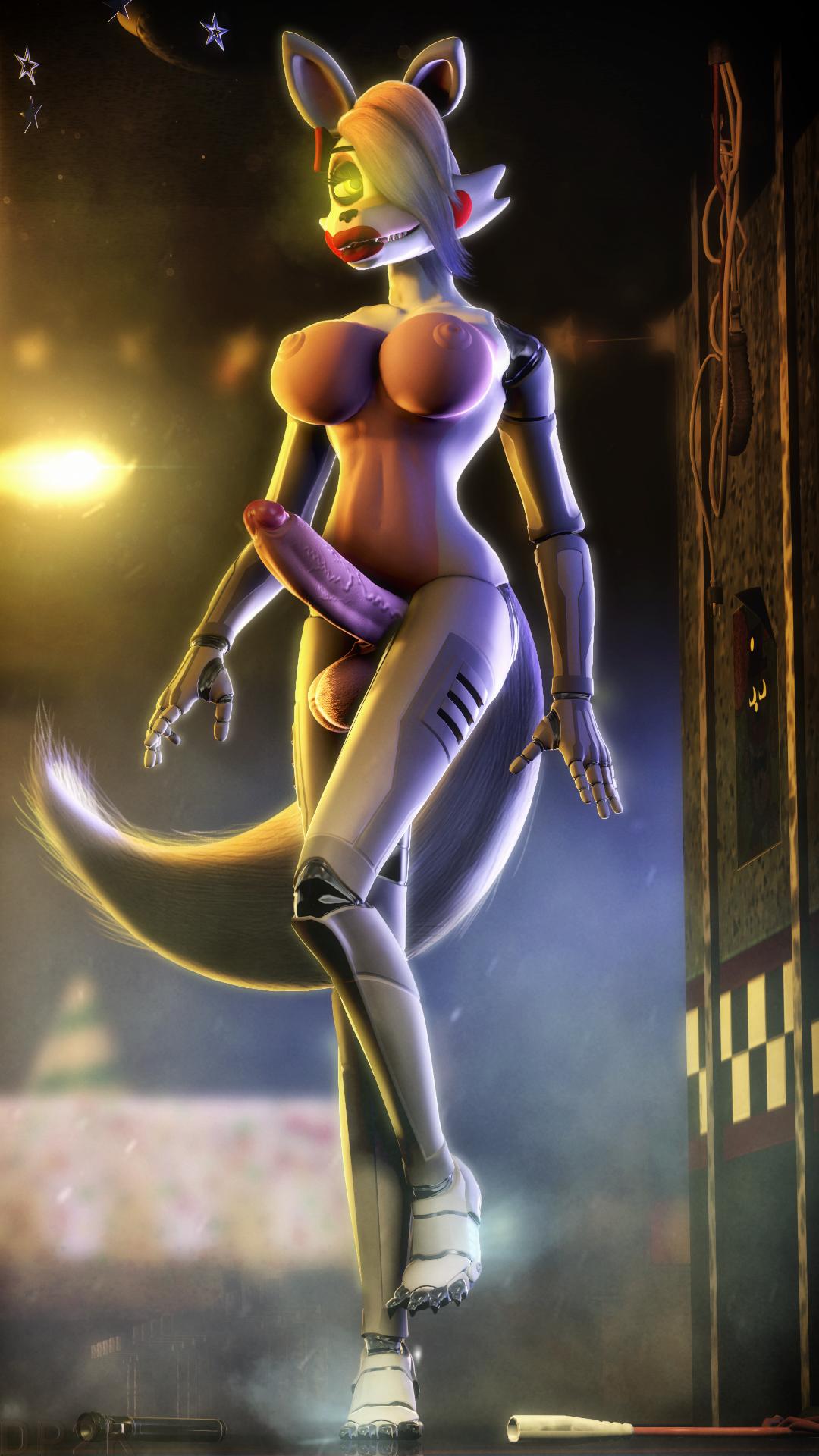 1futa 2019 3d animatronic anthro balls big_balls big_breasts big_penis black_nose bow breasts canid canine detailed_background doctorpurple2000 fingers five_nights_at_freddy's five_nights_at_freddy's_2 fox futa_only futanari gynomorph hair hi_res humanoid_penis intersex lipstick machine makeup mammal mangle_(fnaf) nipples nude penis robot smile solo source_filmmaker teeth video_games yellow_eyes