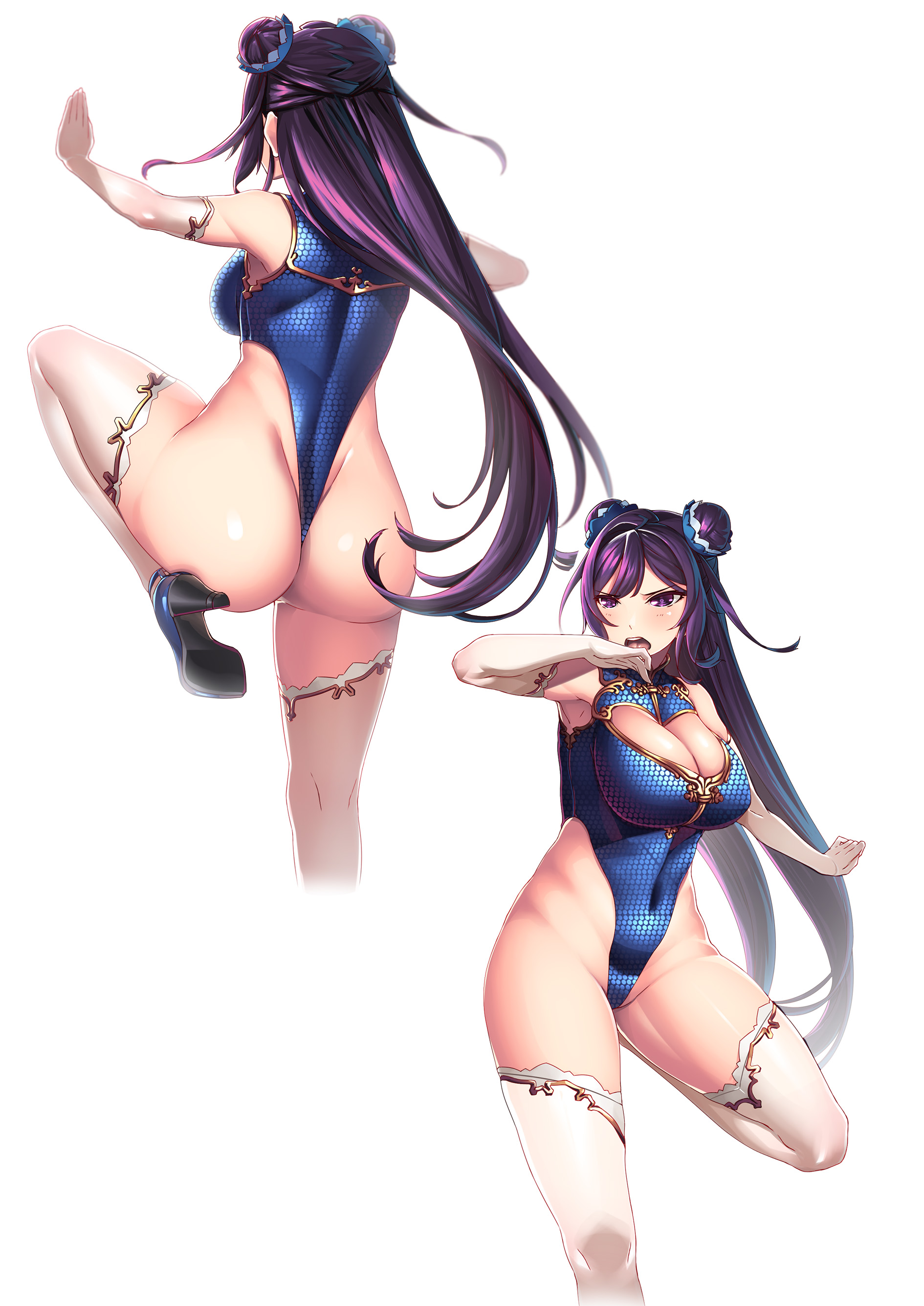 ass, big ass, breasts, chinese clothes, cleavage, female, hiememiko, highleg leotard, large breasts, long hair, martial arts, thong, thong leotard