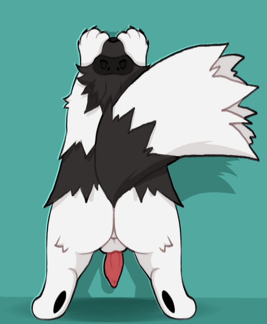 1boy 2019 against_wall alternate_color animal_genitalia animal_penis ass back backsack balls black_body black_fur closed_eyes feral fur male male_only nintendo original_character penis pink_penis pokémon_(species) pokemania pokemon pokemon_rse raccoon raised_tail rear_view solo stretching teal_background testicles video_games white_body white_fur zigzagoon