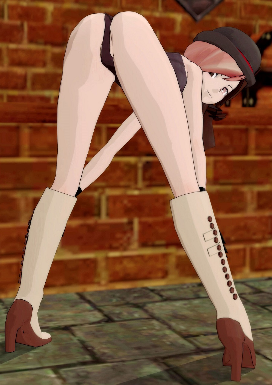 1girls, 3d, ass, bent over, bodysuit, boots, bowler hat, female, hat, heel boots, high heel boots, high heels, kallenz, knee boots, looking at viewer, neo (rwby), outdoors, pink hair, rwby, smile, solo, source filmmaker