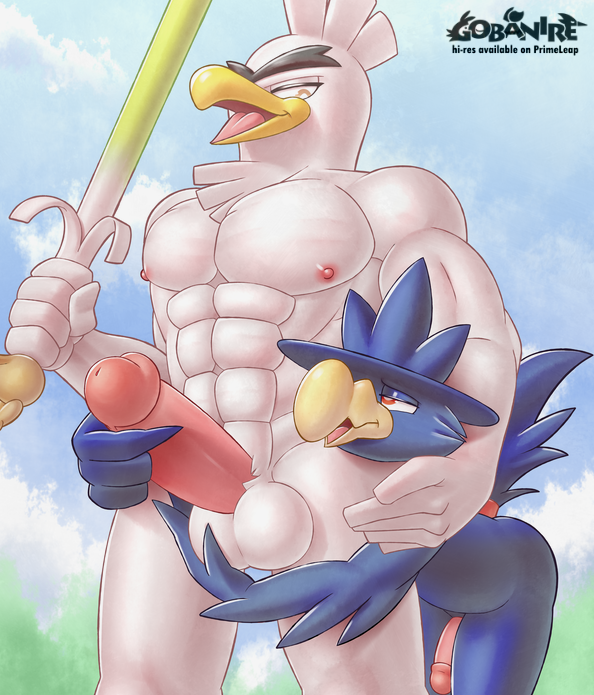 2019 2boys 5_fingers abs anthro anthrofied avian beak duo erection fingers flaccid furry furry_only gay gobanire half-closed_eyes humanoid_penis larger_male male male_only masturbation murkrow muscular muscular_male nintendo nipples nude open_mouth open_smile pecs penis pokémon_(species) pokemon pokemon_gsc pokemon_ss red_eyes sirfetch'd size_difference smaller_male smile testicles text thigh_gap video_games watermark yaoi yellow_beak