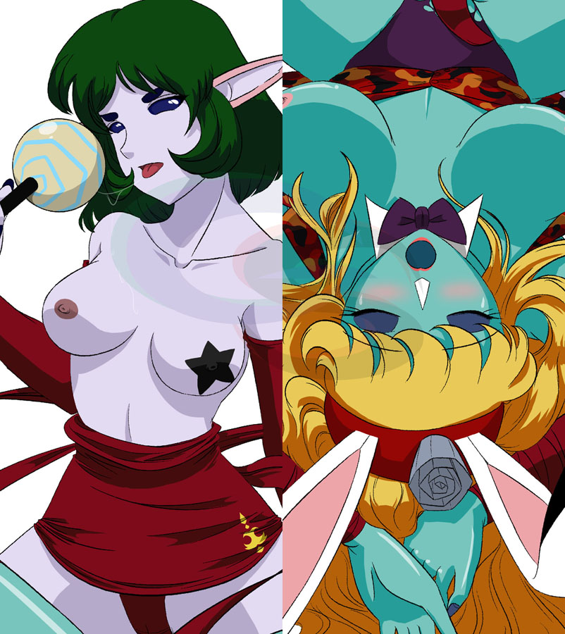 2girls bishoujo_senshi_sailor_moon blue_skin breasts daimon dead_moon death_busters female humanoid large_breasts lemure long_hair monster_of_the_day multiple_girls nipples peropero_(sailor_moon) pink_skin pointy_chin pointy_ears scar_(sailor_moon) villainess wide_hips