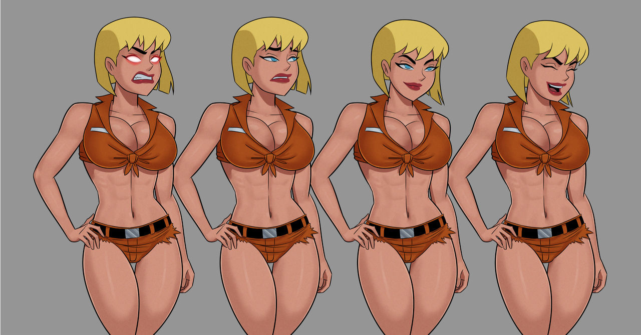 ass, biceps, big breasts, blonde hair, blue eyes, breasts, bubble ass, bubble butt, busty, dc, dc comics, dcau, eyelashes, female, female focus, female only, galatea, hourglass figure, lipstick, orange jumpsuit, pinup, pose, posing, prison clothes, prison uniform, prisoner, short hair, solo, something unlimited, sunsetriders7, superman (series), tagme, wide hips