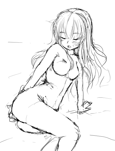 1girls female female_only kannagi masturbation medium_breasts monochrome ookouchi_shino sechisu sketch solo tagme