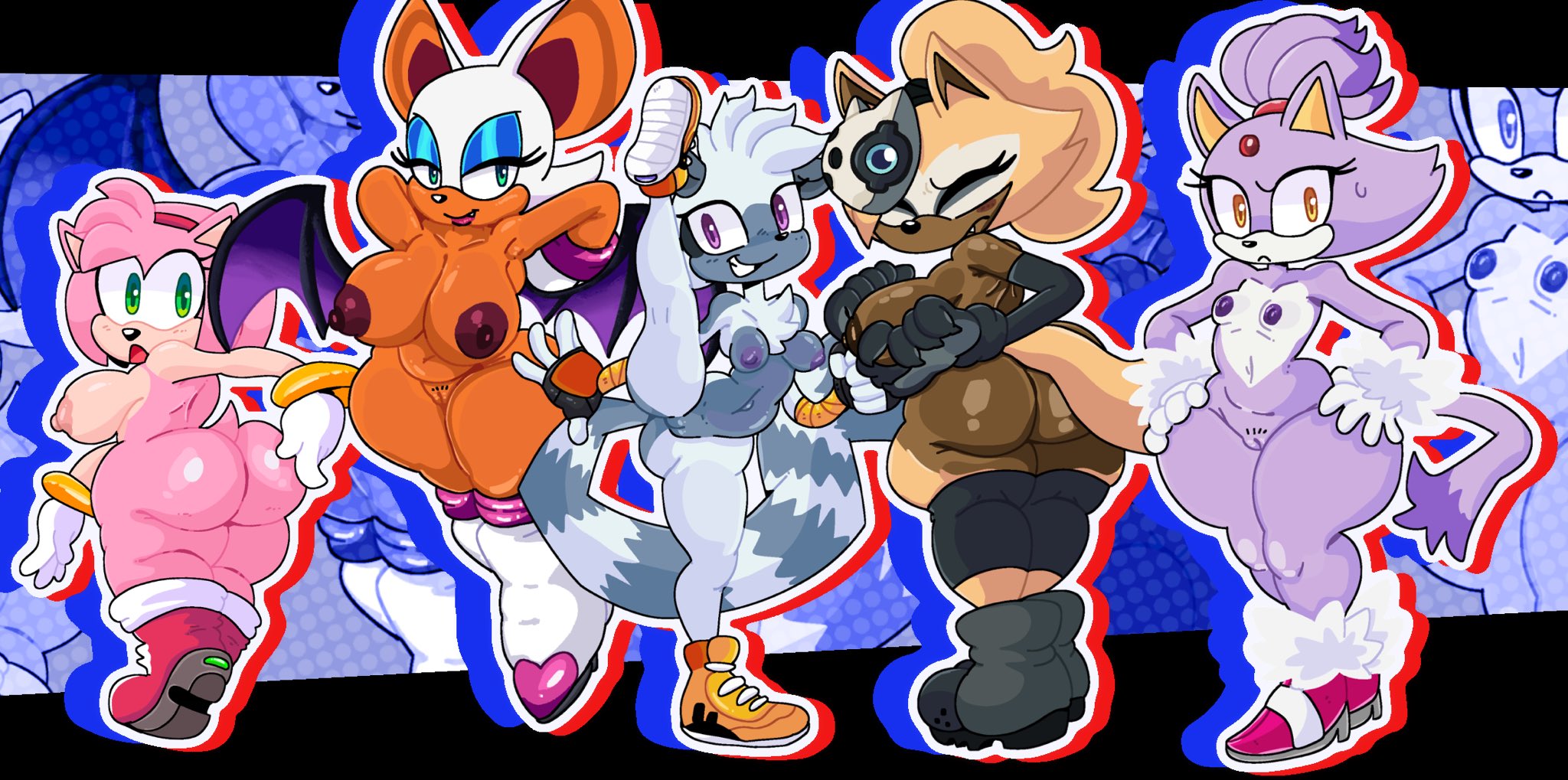 2026, 2d, 2d (artwork), 2d artwork, 5girls, amy rose, anthro, areola, areolae, ass, ass focus, bat, bat girl, bat wings, big ass, big breasts, blaze the cat, blonde, blonde female, blonde hair, blonde hair female, blonde-haired female, blue eyeshadow, breasts, canid, canine, canis, cat, cat girl, digital art, digital drawing (artwork), digital media (artwork), domestic cat, embarrassed, felid, feline, felis, furry, furry female, gold eyes, golden eyes, green eyes, grey fur, group, hedgehog, hedgehog girl, idw comics, idw publishing, leg up, lemur, looking back, mobian, mobian (species), mschaox6, multiple girls, naked, naked female, nipples, nude, nude female, orange fur, pink fur, ponytail, ponytail female, primate, purple eyes, pussy, rouge the bat, sega, shortstack, small breasts, smile, smiling, sonic (series), sonic the hedgehog (comics), sonic the hedgehog (idw), sonic the hedgehog (series), tagme, tangle the lemur, teal eyes, thicc, thick, thick thighs, two tone body, two tone fur, two-tone body, two-tone fur, vagina, vulva, whisper the wolf, white fur, wolf, wolf ears, wolf girl, wolf tail