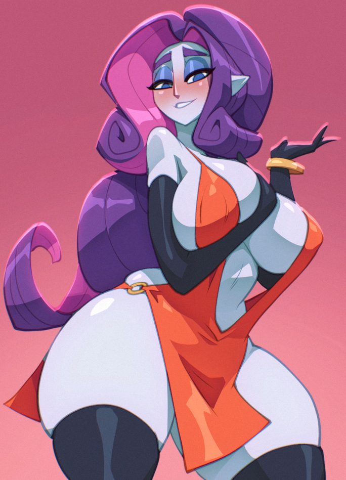 2026, aged up, anthro, anthrofied, ass, big ass, big breasts, big butt, bigdad, black gloves, blush, breasts, cleavage, cleavage cutout, clothed, clothing, curvaceous, curvaceous female, curvaceous figure, curves, curvy, curvy body, curvy female, curvy figure, curvy hips, curvy thighs, darnact, elbow gloves, equine, eyeshadow, fat ass, female, female focus, female only, friendship is magic, gloves, hasbro, highres, hip cleavage, huge breasts, humanized, humanoid, legwear, long gloves, long hair, long hair female, looking at viewer, mammal, milf, modakawa dress, my little pony, my little pony friendship is magic, older female, purple hair, rarity (mlp), seducing, seduction, seductive, seductive body, seductive eyes, seductive gaze, seductive look, seductive pose, seductive smile, simple background, solo, straight hair, teasing, teasing viewer, thick, thick ass, thick thighs, thigh highs, thighhighs, thighs, tight clothes, tight clothing, unicorn, very long hair