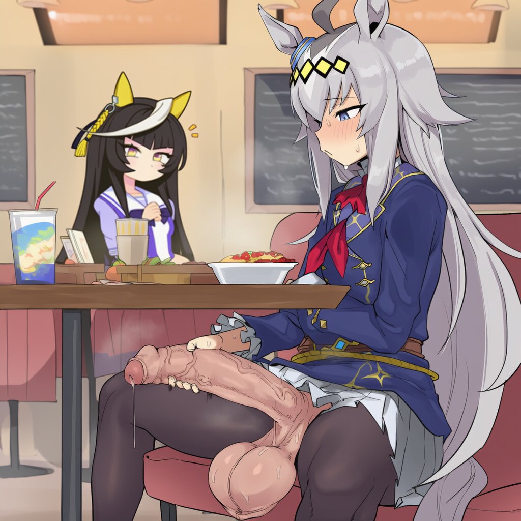 1futa, 1girls, 2d, ahoge, ai generated, animal ears, balls, big balls, big cock, big penis, big testicles, black hair, black pantyhose, blue eyes, blush, breasts, calstone light o (umamusume), cock, cup, erection, female, food, futa masturbation, futanari, grey hair, hanging balls, heavy balls, horse ears, horse girl, horse tail, huge balls, huge cock, huge testicles, indoors, jacket, large balls, large cock, large penis, large testicles, long hair, long penis, long sleeves, massive balls, massive cock, massive penis, massive testicles, masturbation, multicolored hair, musk, musk clouds, musky cock, musky penis, oguri cap (umamusume), pantyhose, penis, poney, precum, precum drip, public exposure, public indecency, public masturbation, public nudity, school uniform, sitting, skirt, sloppingslurpie, small breasts, steam, steaming body, steamy breath, sweat, sweatdrop, table, tail, testicles, thick cock, thick penis, thighs, tracen school uniform, umamusume, umamusume pretty derby, uncensored, vein, veins, veiny, veiny cock, veiny penis, yellow eyes