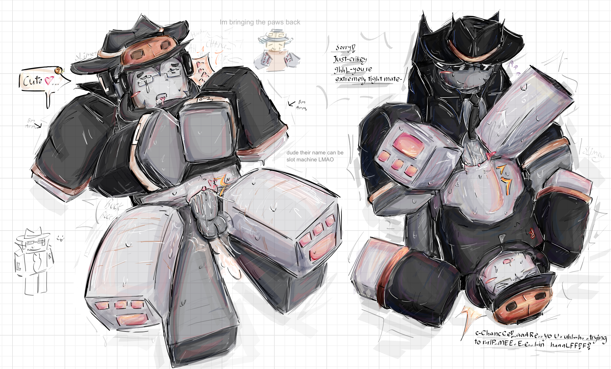 belly bulge, blocky anatomy, blocky body, builderman, builderman (forsaken), chance (forsaken), commission, cum, cum in pussy, cuntboy, forsaken (roblox), gay, gay sex, half-dressed, male/male, nonbinary (lore), pants down, paws, penis, penis in pussy, pussy, roblox, roblox game, robloxian, sex, slimeyslimer, struggling, text, text bubble, tight fit, whiteboardfox, xray view